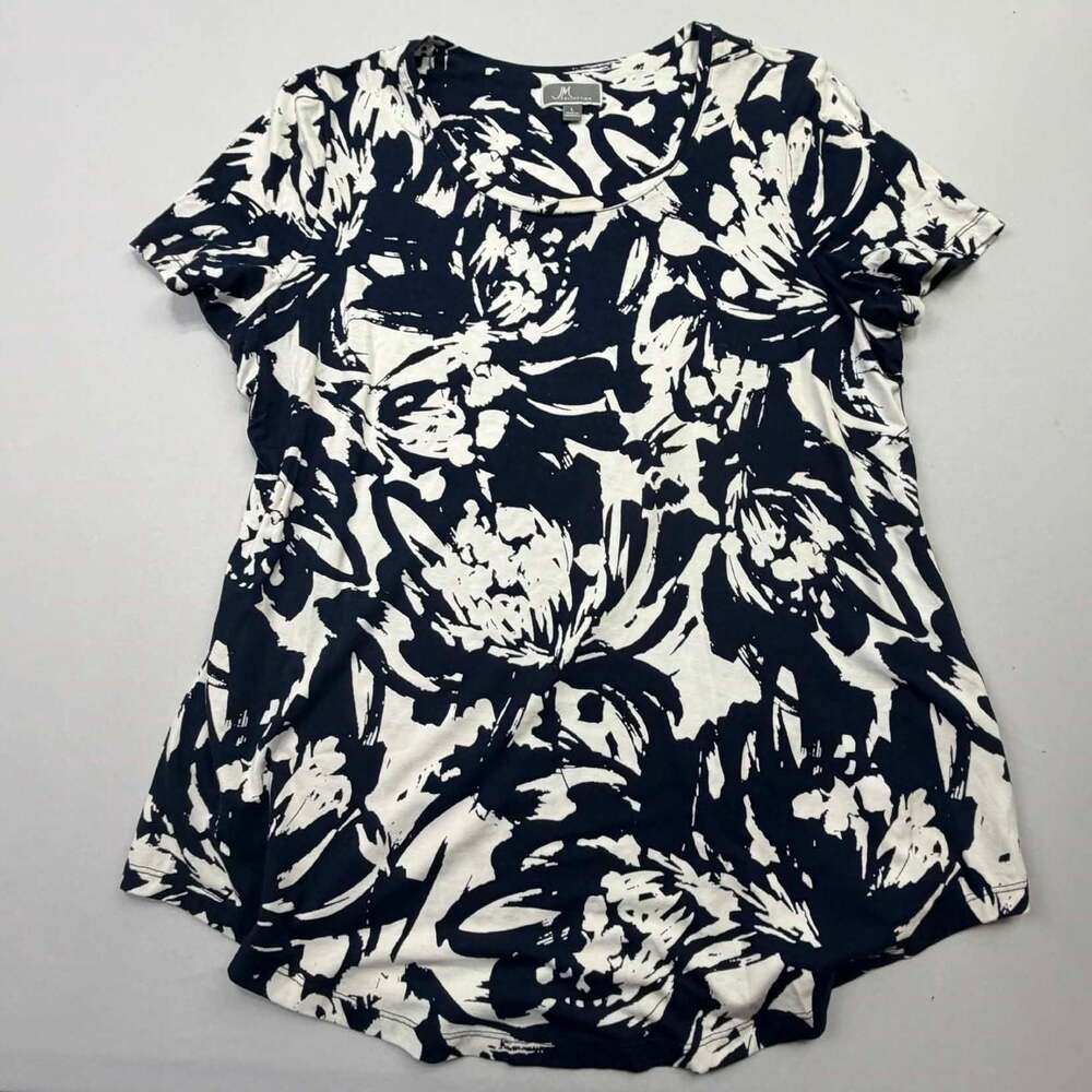 JM Collection Womens Black and White Floral Print Short Sleeve Top